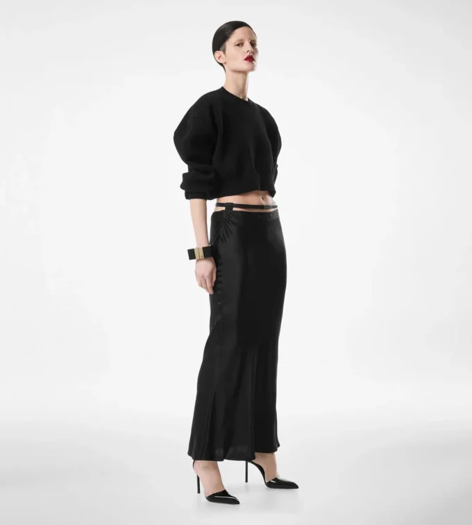 Silk Satin Ankle Length Bias Skirt