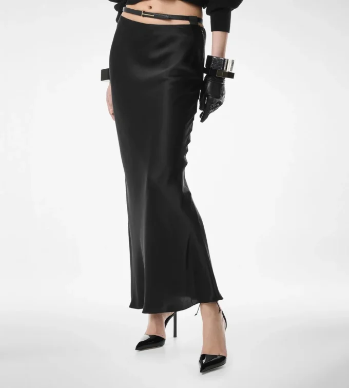 Silk Satin Ankle Length Bias Skirt
