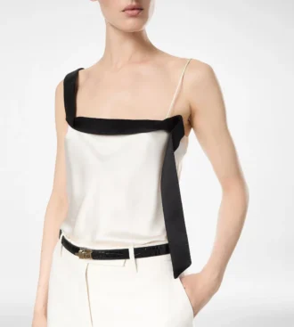 Silk Satin Camisole Top with Tuxedo Band Silk Satin Camisole Top with Tuxedo Band
