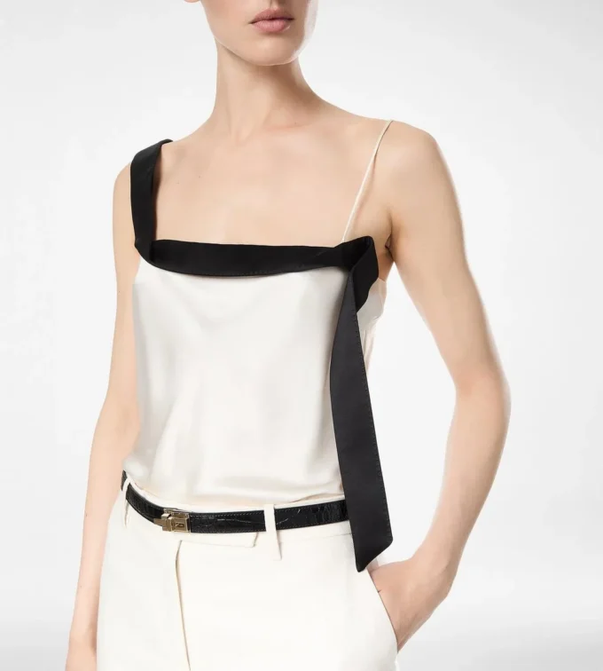 Silk Satin Camisole Top with Tuxedo Band