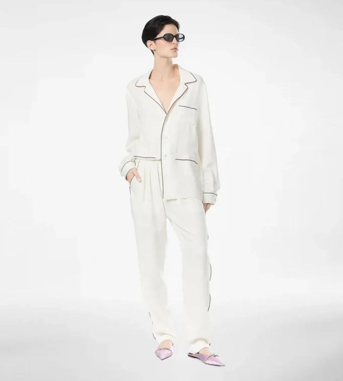 Silk Twill Pj Pants with Piping Silk Twill Pj Pants with Piping