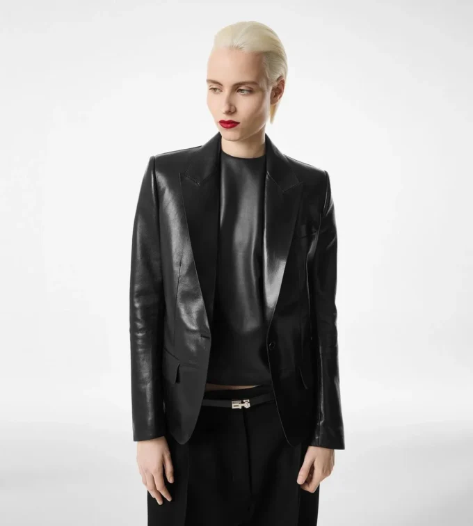 Silky Guanteria Leather Single Breasted Jacket Silky Guanteria Leather Single Breasted Jacket