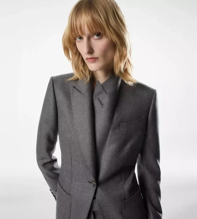 Single Breasted Peak Lapel Cashmere Jacket