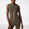 Sleeveless Crewneck Knit with Side Slits