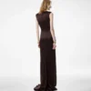 Sleeveless Deep V-Neck Twist Front Silk Evening Dress Sleeveless Deep V-Neck Twist Front Silk Evening Dress