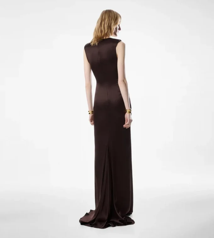 Sleeveless Deep V-Neck Twist Front Silk Evening Dress Sleeveless Deep V-Neck Twist Front Silk Evening Dress