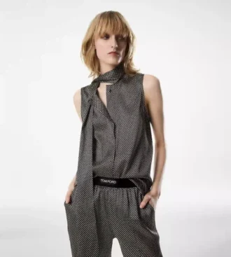 Sleeveless Lavalliere Silk Blouse