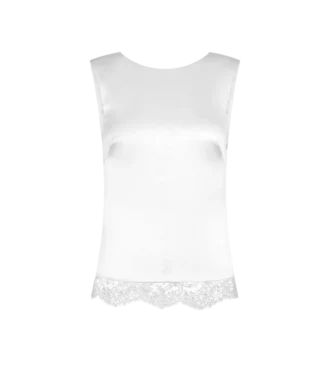 Sleeveless Silk Top with V-Back and Lace Inserts