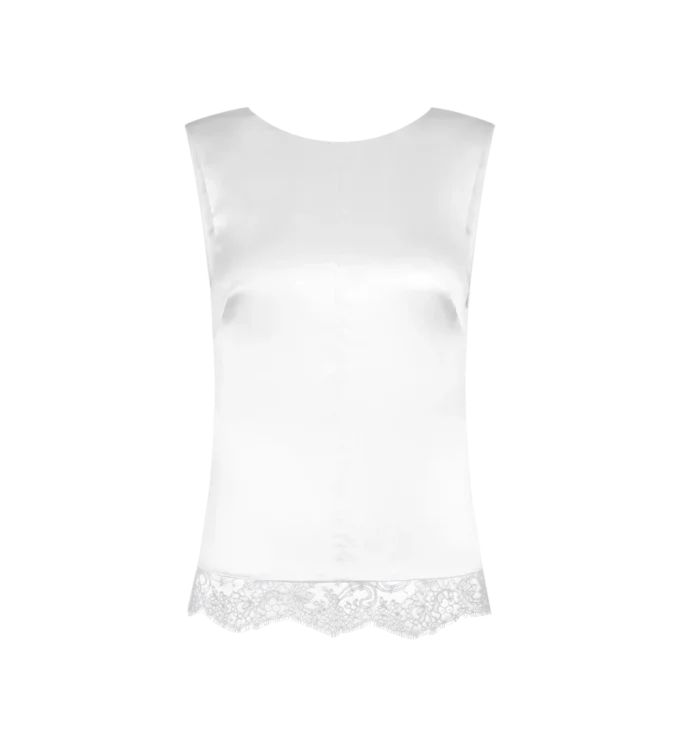 Sleeveless Silk Top with V-Back and Lace Inserts Sleeveless Silk Top with V-Back and Lace Inserts