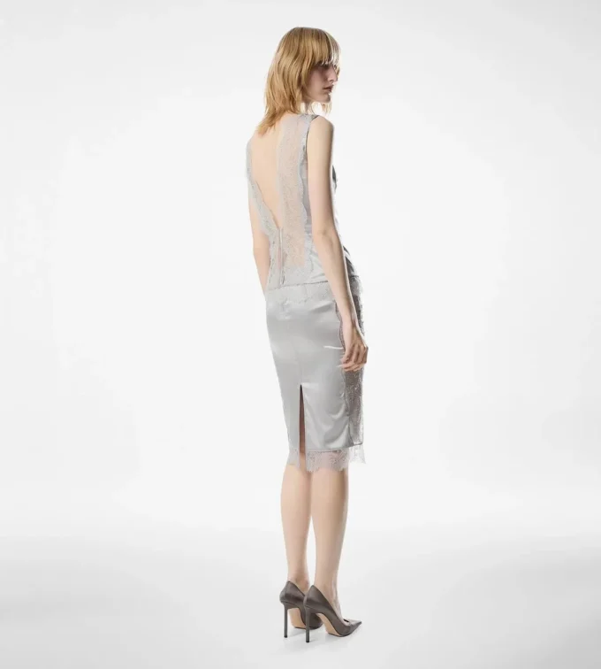 Sleeveless Silk Top with V-Back and Lace Inserts Sleeveless Silk Top with V-Back and Lace Inserts