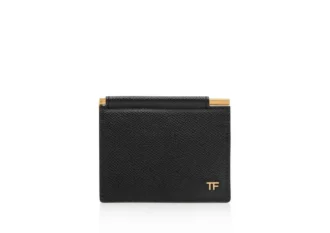 Small Grain Leather Folding Money Clip Cardholder
