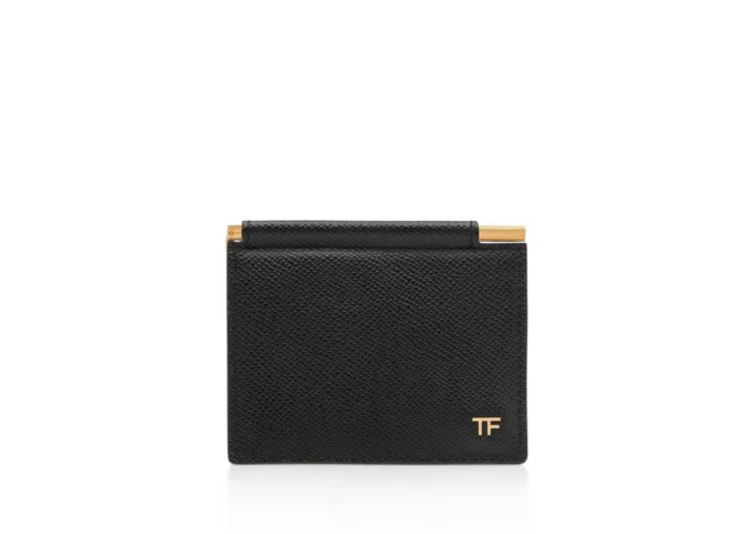 Small Grain Leather Folding Money Clip Cardholder Small Grain Leather Folding Money Clip Cardholder