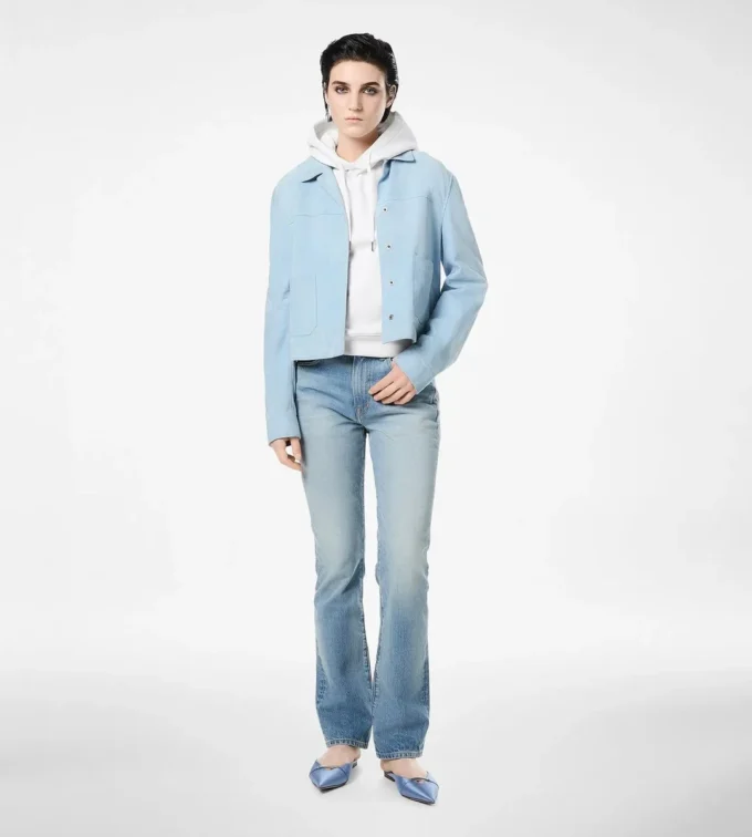 Stone Washed Denim Straight Fit Pants
