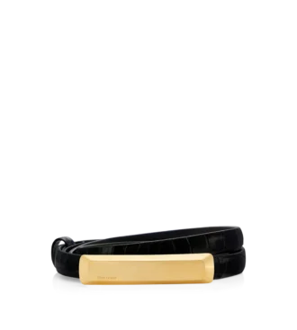 Stamped Crocodile Leather 15 Mm Bar Belt