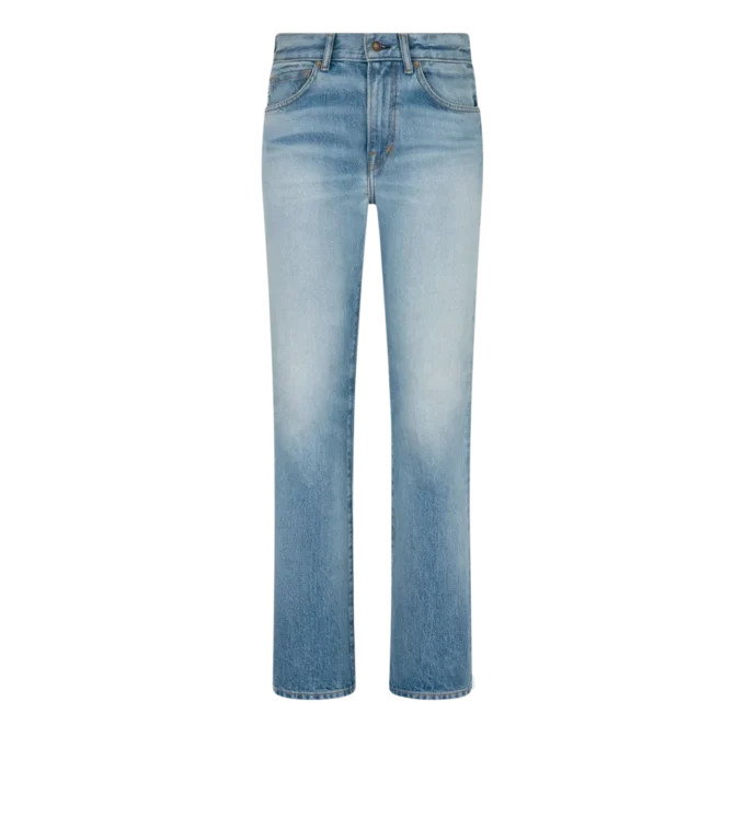 Stone Washed Denim Straight Fit Pants