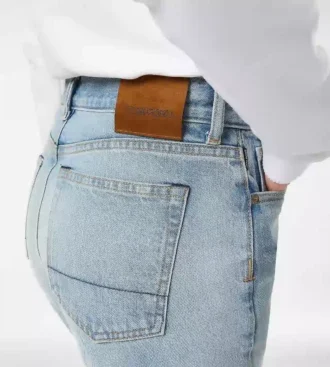 Stone Washed Denim Straight Fit Pants