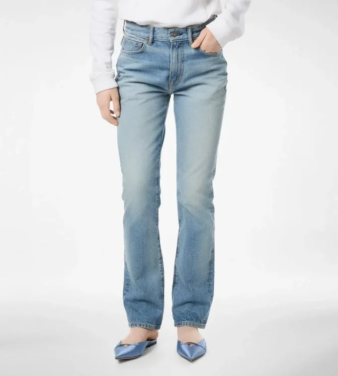 Stone Washed Denim Straight Fit Pants