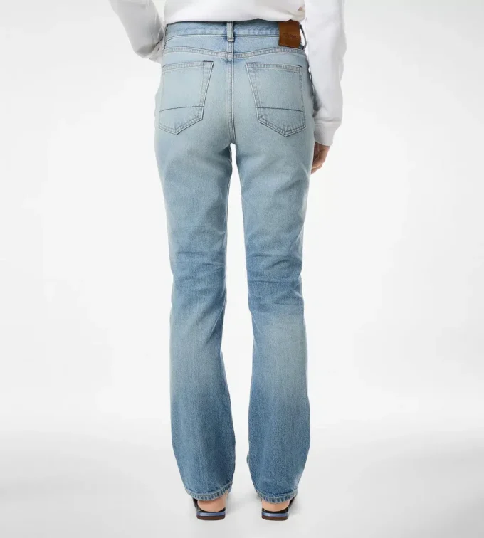 Stone Washed Denim Straight Fit Pants
