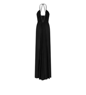 Stretch Jersey Deep V-Neck Evening Dress