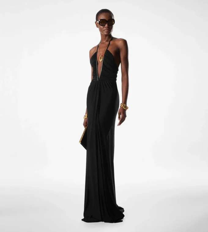 Stretch Jersey Deep V-Neck Evening Dress Stretch Jersey Deep V-Neck Evening Dress