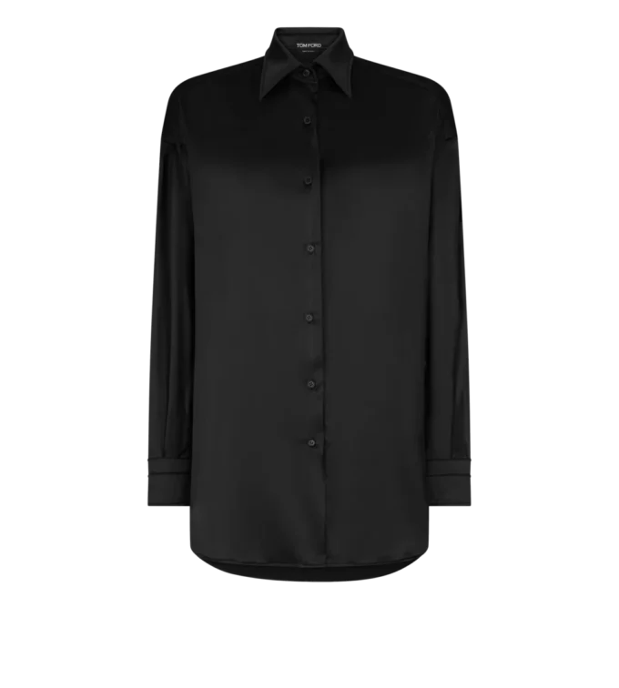 Stretch Silk Satin Relaxed Fit Shirt
