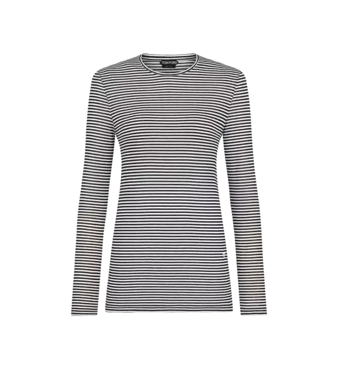 Striped Long Sleeve T-Shirt with Tonal Tf Embroidered Logo