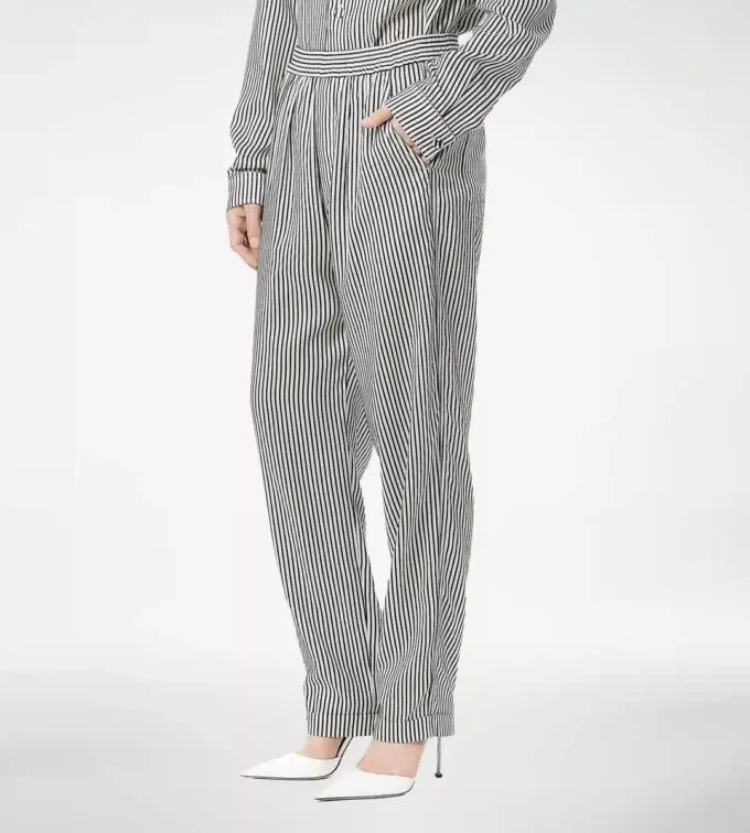 Striped Silk Pj Pants with Piping Striped Silk Pj Pants with Piping