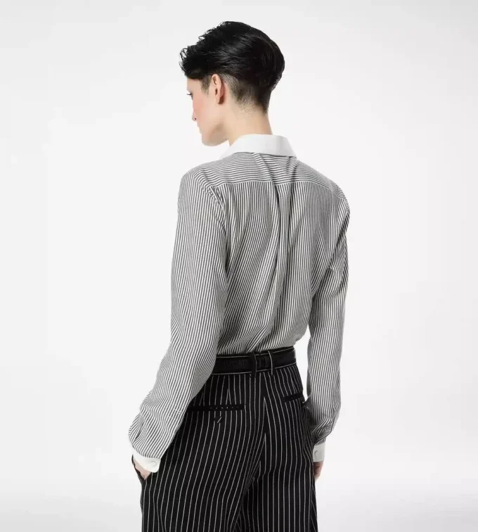Striped Silk Shirt with Contrast Details