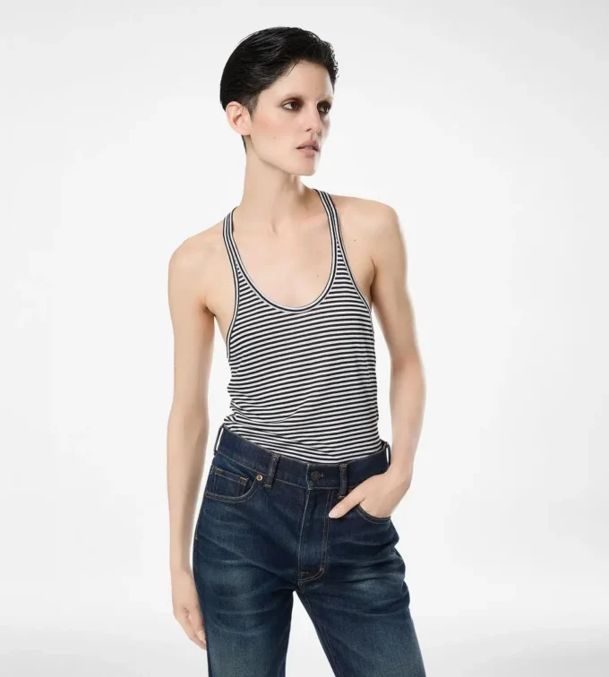 Striped Tank Top with Tonal Tf Embroidered Logo