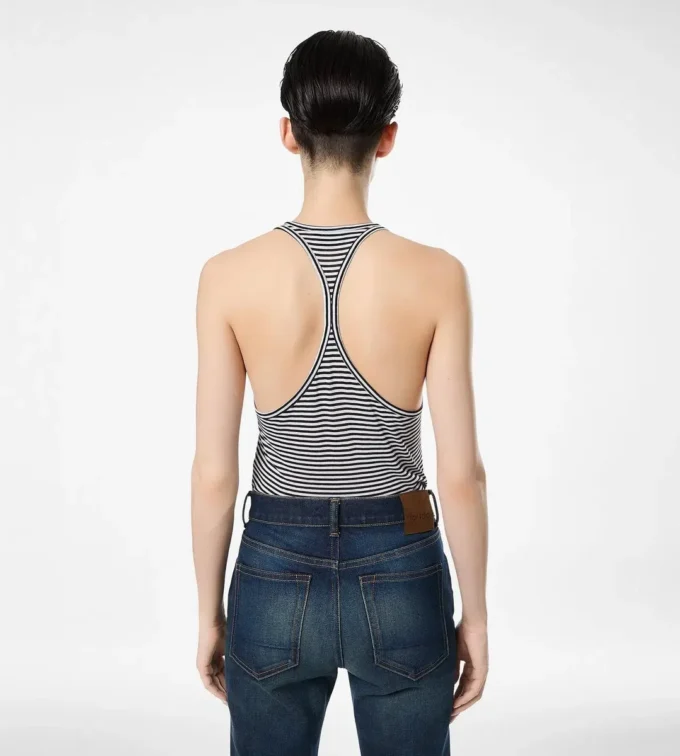 Striped Tank Top with Tonal Tf Embroidered Logo