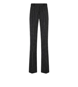 Striped Wool Cotton Barathea Relaxed Pleated Straight Pants