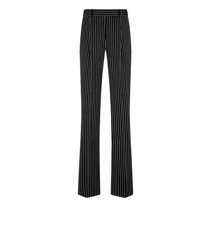 Striped Wool Cotton Barathea Relaxed Pleated Straight Pants Striped Wool Cotton Barathea Relaxed Pleated Straight Pants