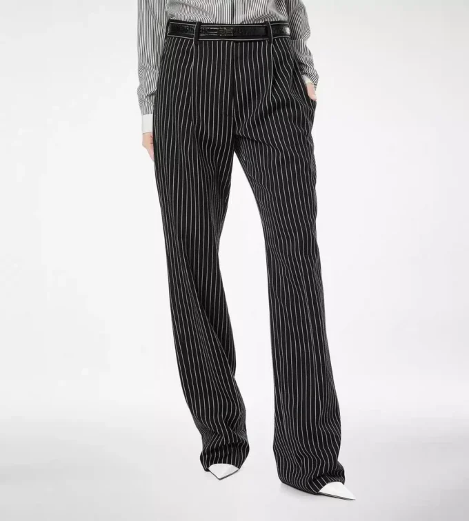 Striped Wool Cotton Barathea Relaxed Pleated Straight Pants Striped Wool Cotton Barathea Relaxed Pleated Straight Pants