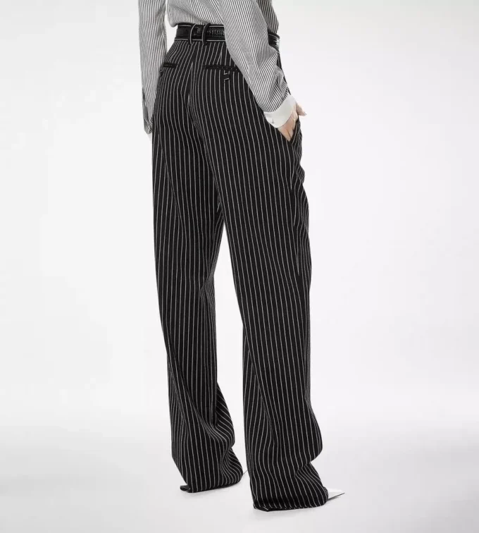 Striped Wool Cotton Barathea Relaxed Pleated Straight Pants Striped Wool Cotton Barathea Relaxed Pleated Straight Pants