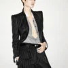 Striped Wool Cotton Barathea Relaxed Pleated Straight Pants Striped Wool Cotton Barathea Relaxed Pleated Straight Pants
