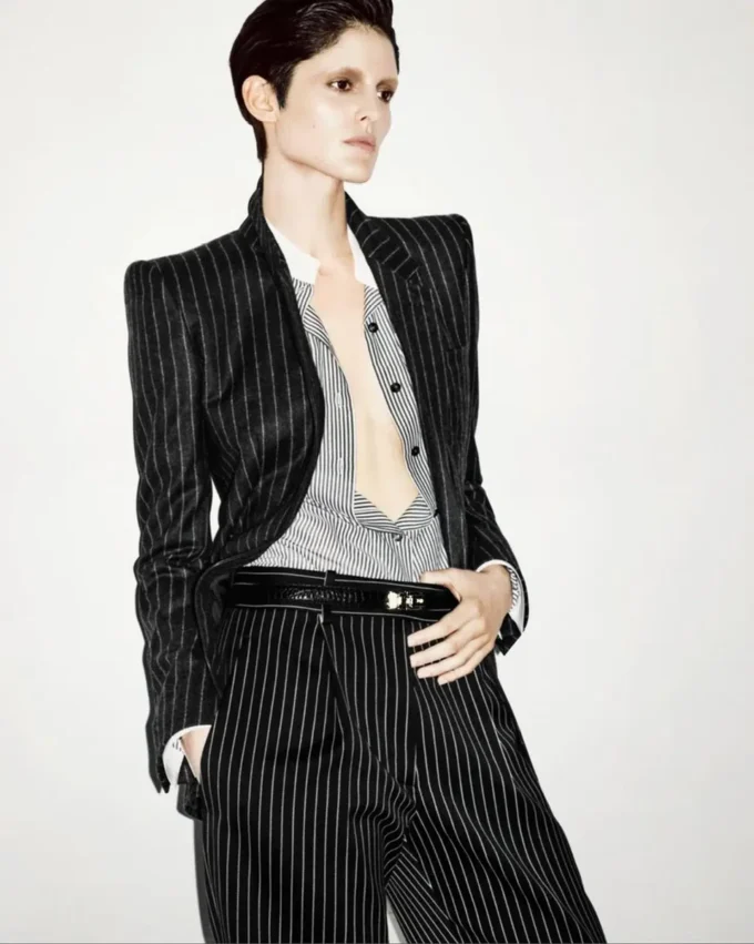 Striped Wool Cotton Barathea Relaxed Pleated Straight Pants Striped Wool Cotton Barathea Relaxed Pleated Straight Pants
