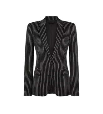 Striped Wool Cotton Barathea Single Breasted Jacket
