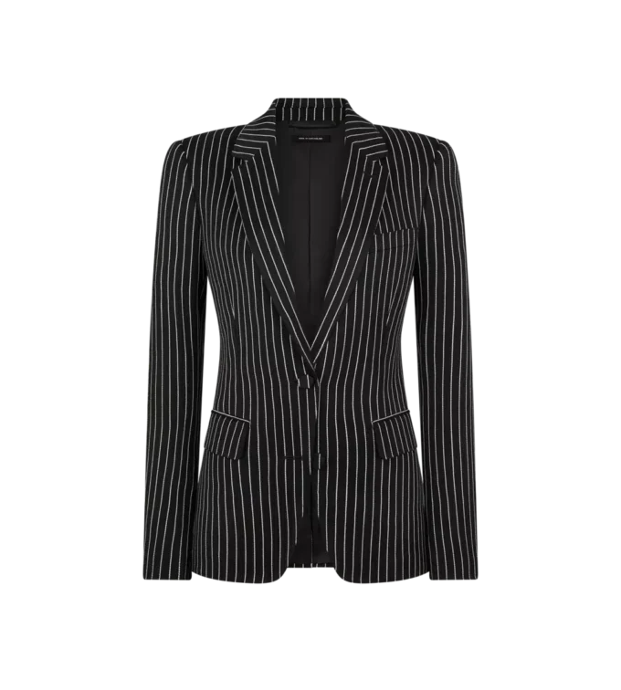 Striped Wool Cotton Barathea Single Breasted Jacket Striped Wool Cotton Barathea Single Breasted Jacket