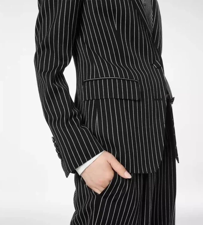 Striped Wool Cotton Barathea Single Breasted Jacket Striped Wool Cotton Barathea Single Breasted Jacket