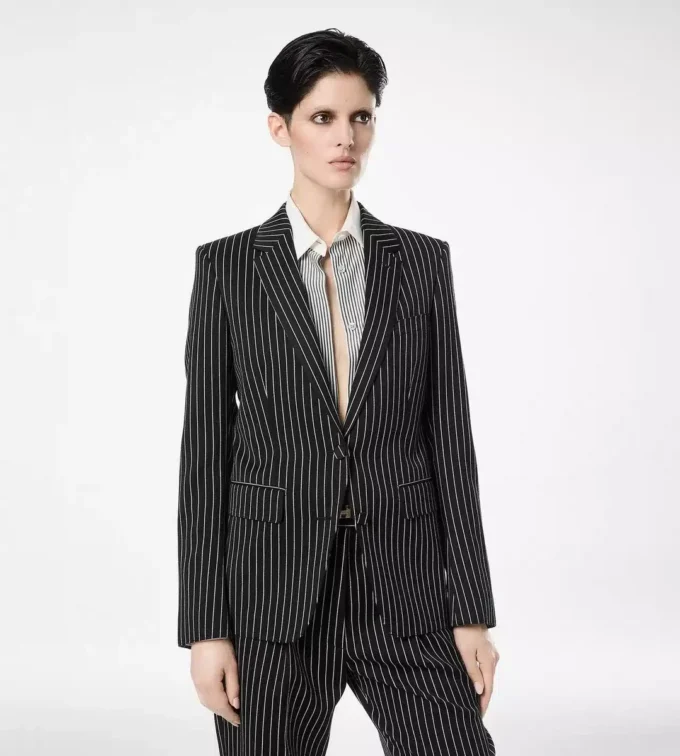 Striped Wool Cotton Barathea Single Breasted Jacket Striped Wool Cotton Barathea Single Breasted Jacket
