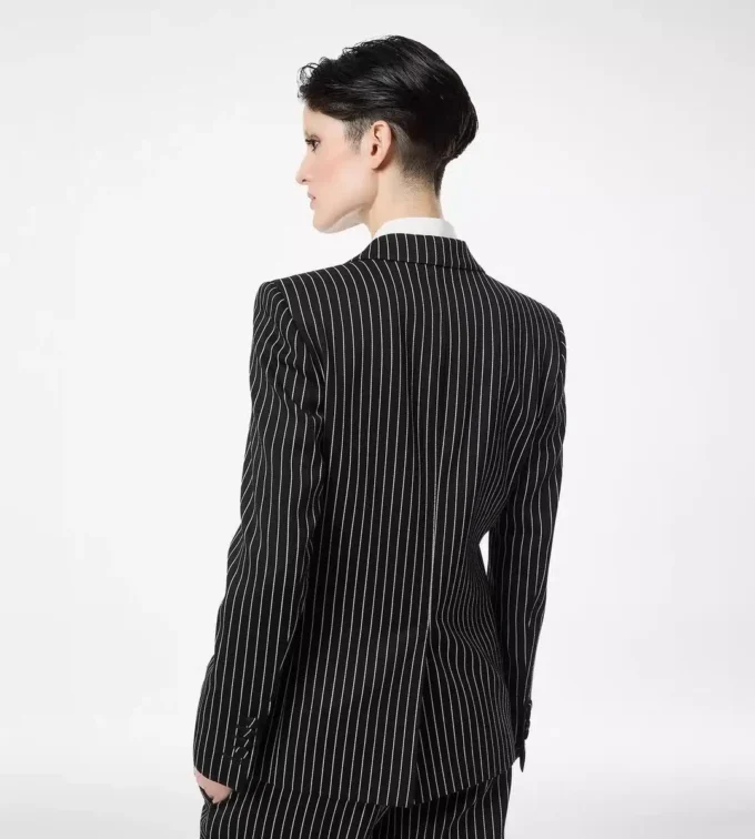 Striped Wool Cotton Barathea Single Breasted Jacket Striped Wool Cotton Barathea Single Breasted Jacket