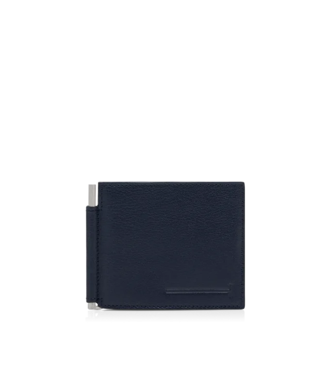 Supple Grain Leather Elongated T Line Money Clip Wallet