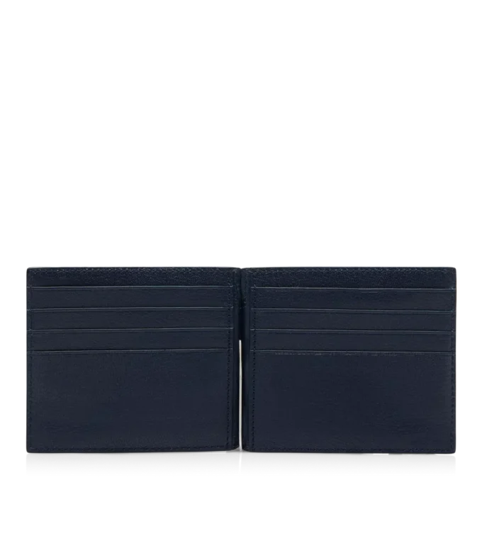 Supple Grain Leather Elongated T Line Money Clip Wallet