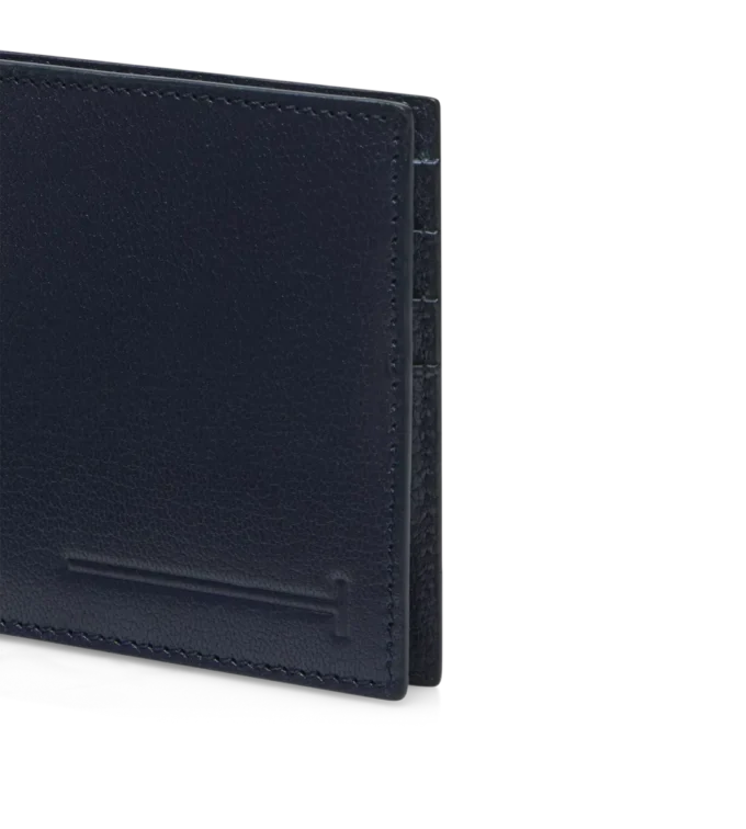 Supple Grain Leather Elongated T Line Money Clip Wallet