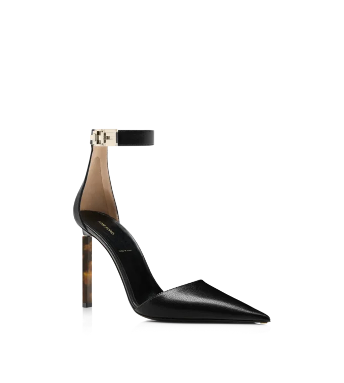 Supple Grain Leather T Latch Ankle Strap Pump Supple Grain Leather T Latch Ankle Strap Pump