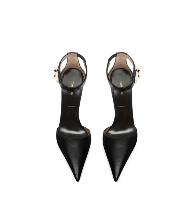 Supple Grain Leather T Latch Ankle Strap Pump Supple Grain Leather T Latch Ankle Strap Pump