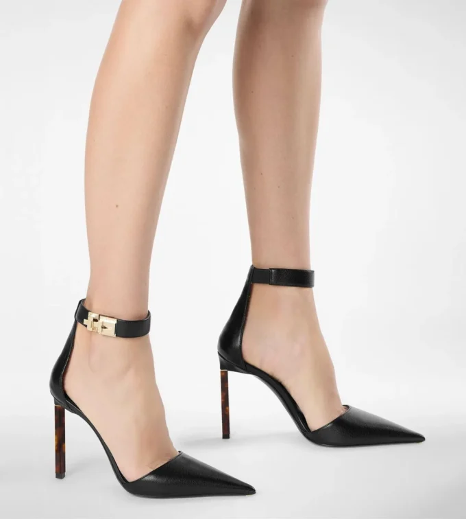 Supple Grain Leather T Latch Ankle Strap Pump Supple Grain Leather T Latch Ankle Strap Pump