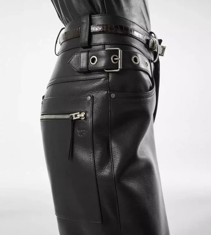 Textured Grain Leather Leather Biker Pants Textured Grain Leather Leather Biker Pants