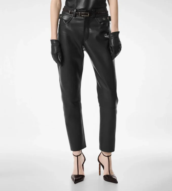 Textured Grain Leather Leather Biker Pants Textured Grain Leather Leather Biker Pants