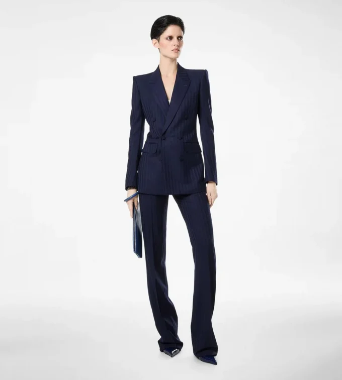 Tonal Stripe Virgin Wool Tailored Straight Pants Tonal Stripe Virgin Wool Tailored Straight Pants